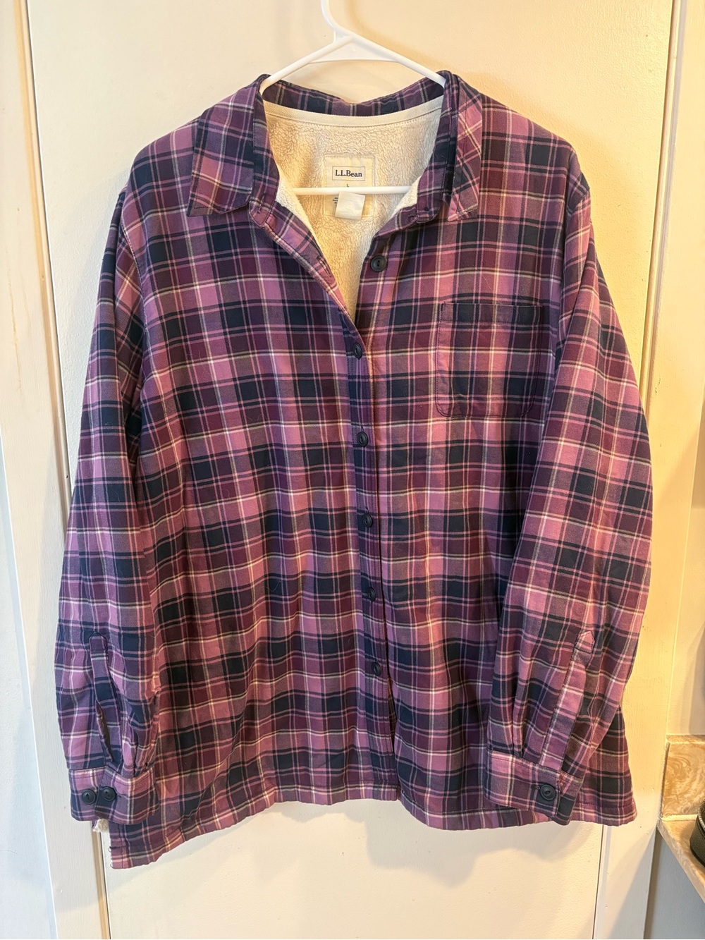 LL Bean Vintage Fleece Lined Flannel Shirt Womens Large Jacket Plaid Shacket